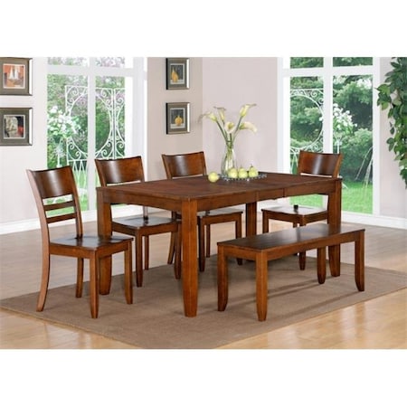 Wooden Imports Furniture Llc Wooden Imports Furniture LY6-ESP-W 6PC Lynfield Rectangular Dining Table with Butterfly Leaf & 4 Wood Seat Chairs & 1 Bench in Espresso Finish LYFD6-ESP-W